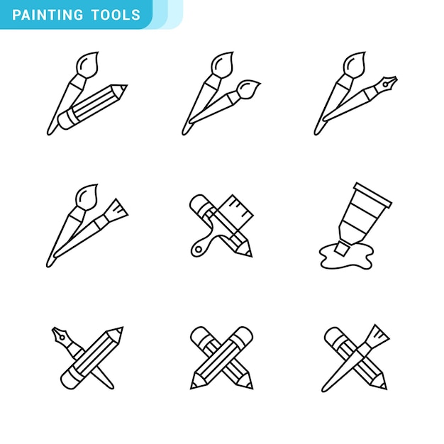 Collection of painting related icons various painting tools editable resizable EPS 10