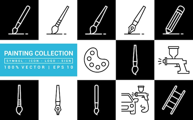 Коллекция иконок, связанных с живописью, различные инструменты рисования, редактируемые, изменяемые размеры, EPS 10