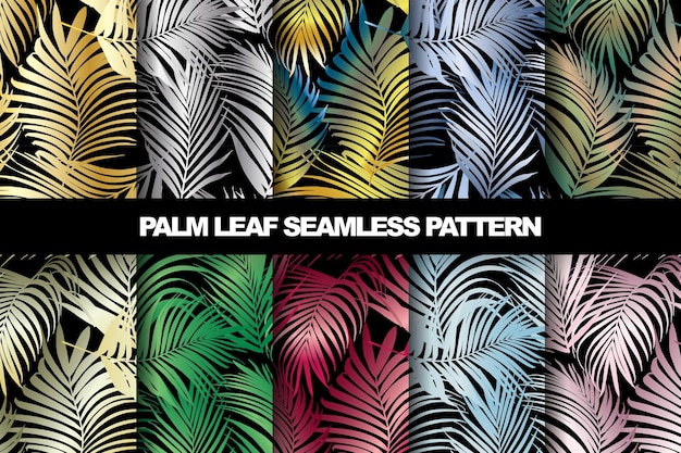 Collection of palm leaf vector seamless pattern