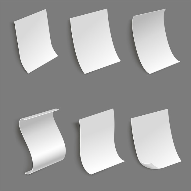 Collection of paper sheets in different side views