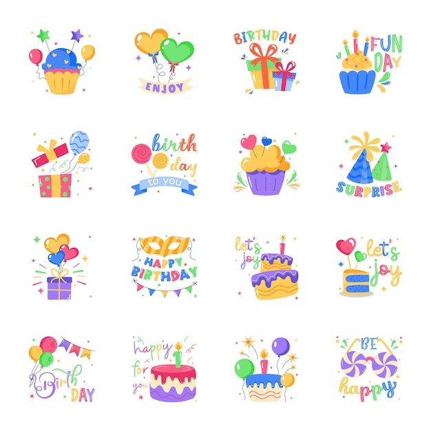 Collection of Party Fun Flat Stickers