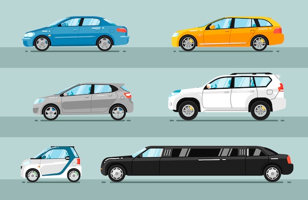 Collection of Passenger Cars Flat Style Vectors
