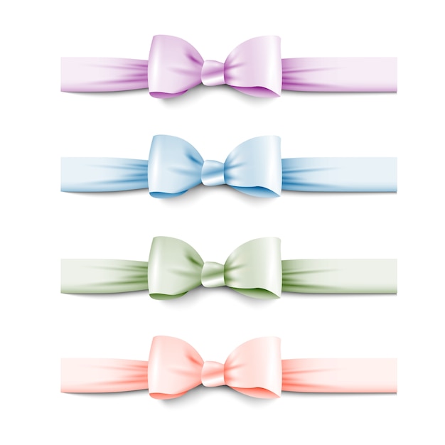 Collection pastel colors silk bows with ribbons