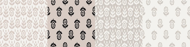 Collection of patterns in vintage classic style with botanical hand drawn print Suitable for women's clothing