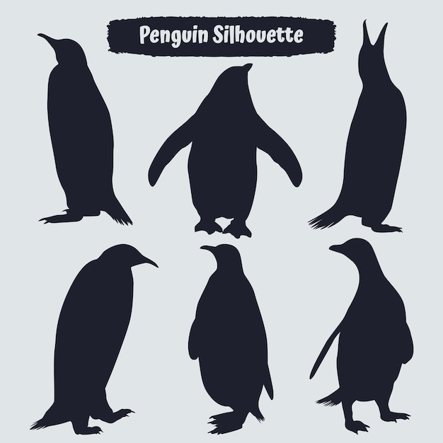 Vector collection of penguin silhouette in different poses