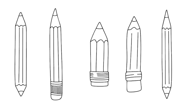 Collection of pensil in doodle style hand drawn vector art