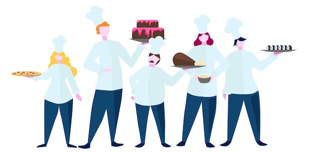 Vector collection of people in apron making tasty dish