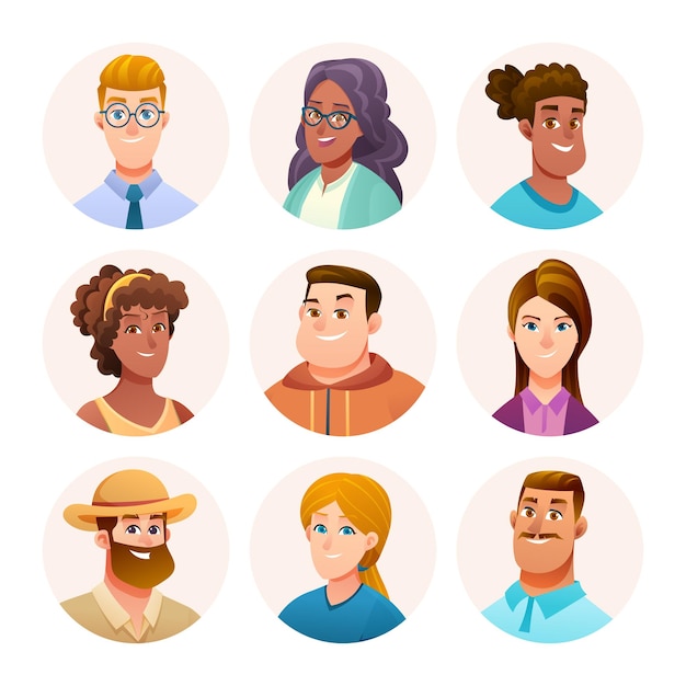 Vector collection of people avatar characters male and female avatars in cartoon style in cartoon style