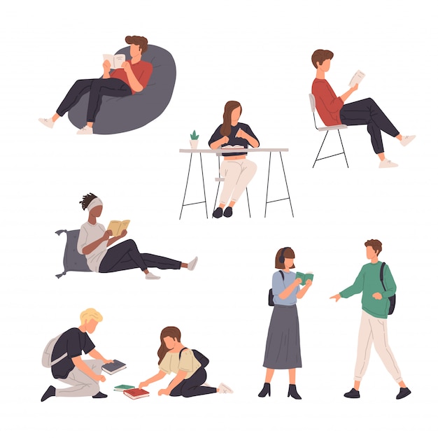 Collection of people character illustration doing various activity in flat design