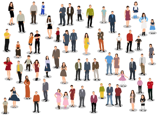 Collection of people flat style isometric people women man children