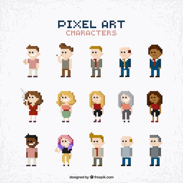 Collezione di persone in stile pixel art