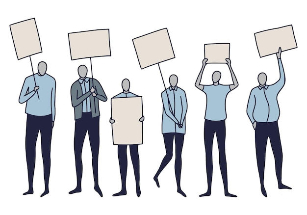 Collection of people with blank signs and posters rally protest advertising fans concept vector illustration in flat style