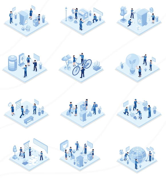 Vector a collection of people with different icons including a man and a woman in a suit