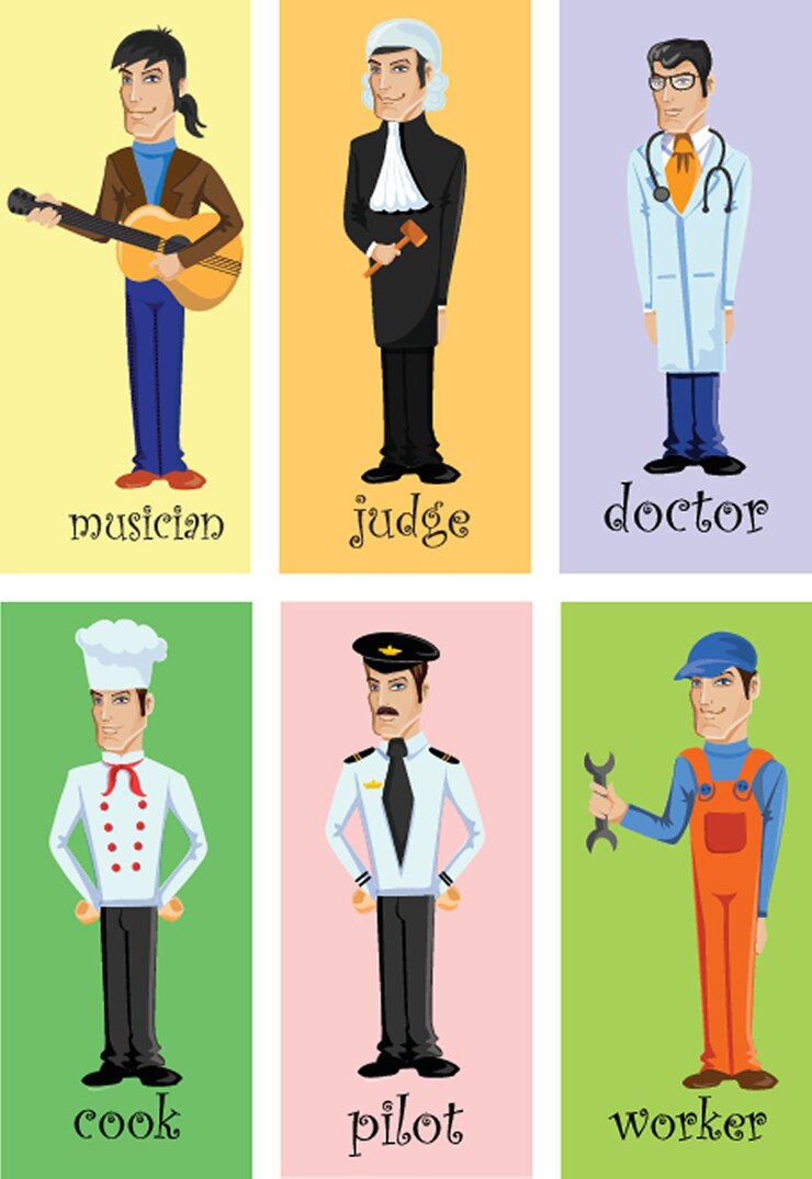 Vector さまざまな職業やプロの制服を着た職業の人々のコレクション セット イラスト
