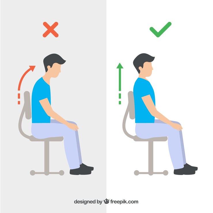 Vector collection of person seated correctly and incorrectly