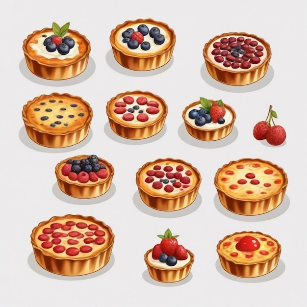 Vector a collection of pies with berries and berries on them