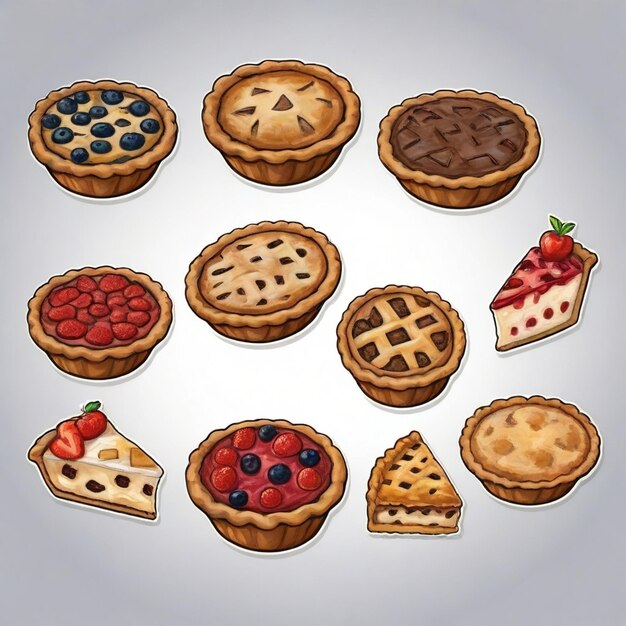 Vector a collection of pies with berries and blueberries