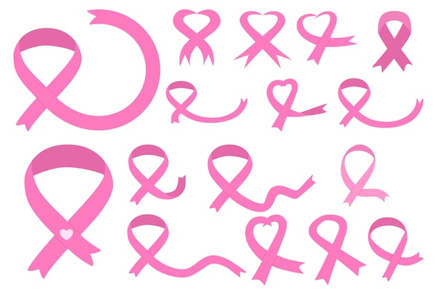 Collection of pink ribbon or cancer ribbon