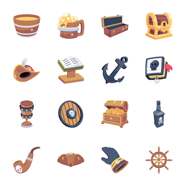 Collection of Pirate Objects 2D Icons