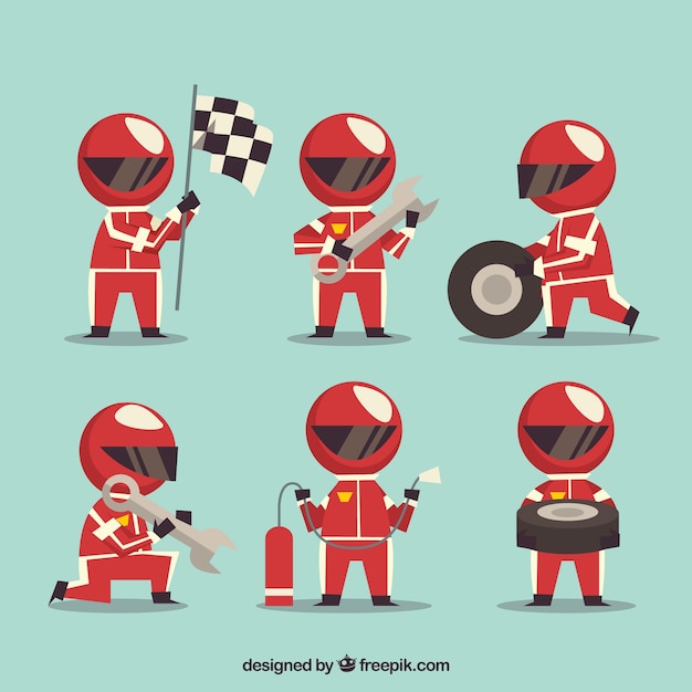 Vector collection of pit stop workers