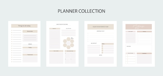 Vector collection of planners for life and business, planner sheets, organizer for personal and work issues