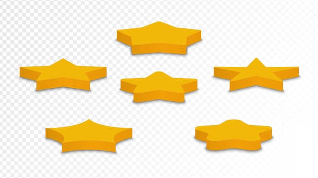 Collection of podium stands designed yellow star shape isolated on transparent background