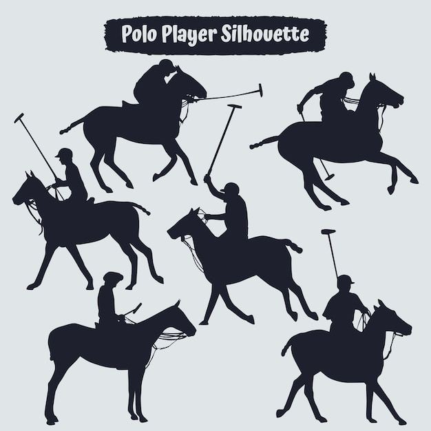 Collection of polo player silhouette vector