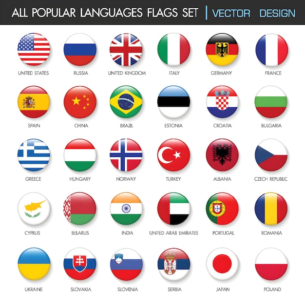 Collection of Popular Languages Flags