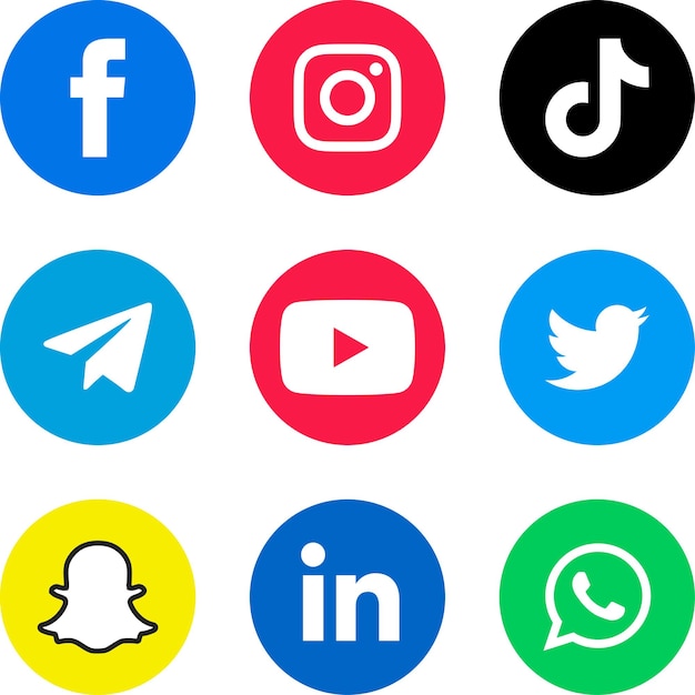 Vector collection of popular social media logo facebook instagram tiktok twitter linkedin youtube