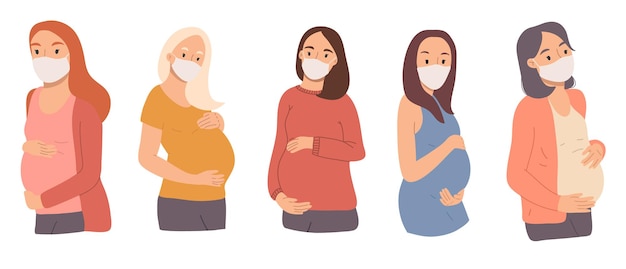 Vector collection portraits of happy pregnant young women