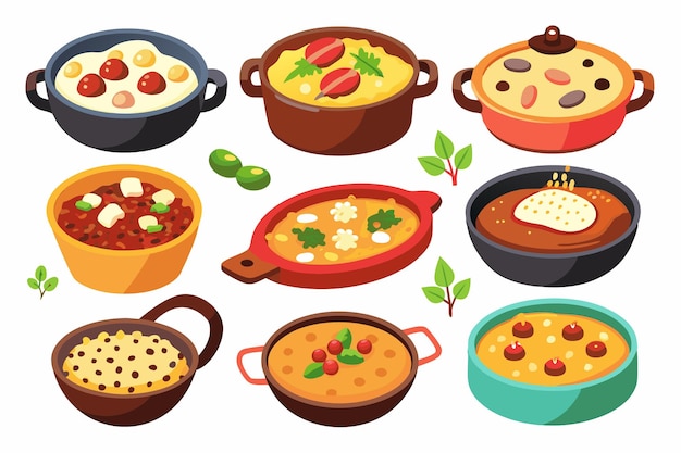 鍋や鍋などで 食べ物を集める