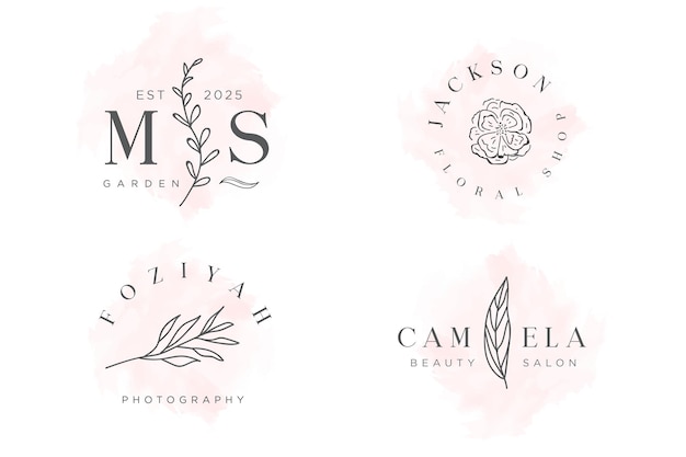 Collection of Premade Hand Drawn Logo. spa and beauty salon, boutique, organic shop, wedding, floral