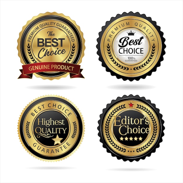 Collection of premium quality gold and black badge retro design vector illustration