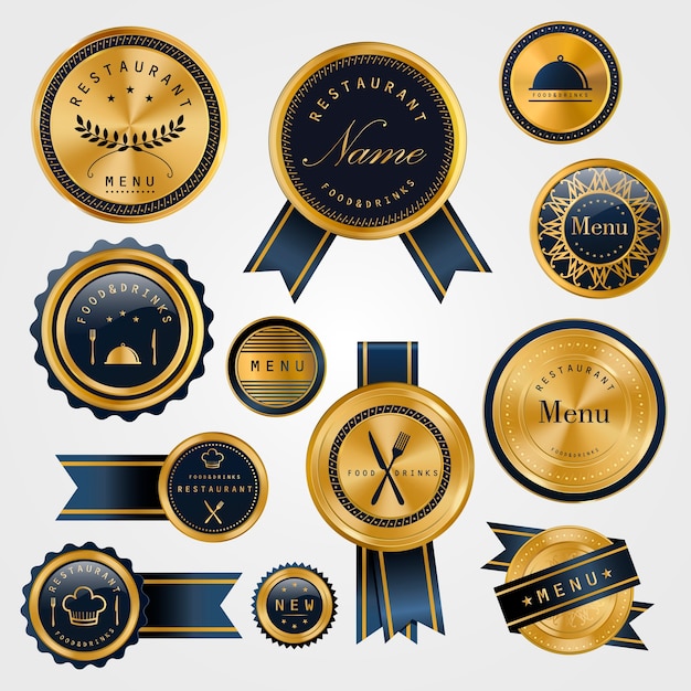 Collection of premium restaurant golden labels design set