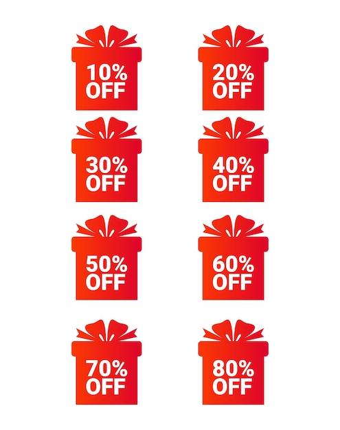 Collection of price tags with discounts in the form of a gift