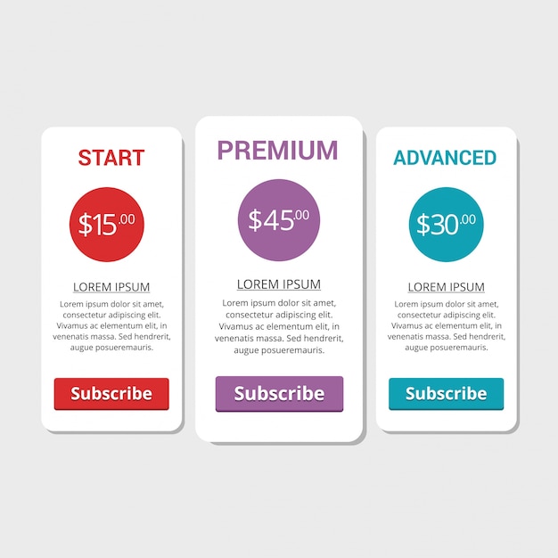 Vector collection of pricing plans for websites and applications. hosting table banner. vector illustration