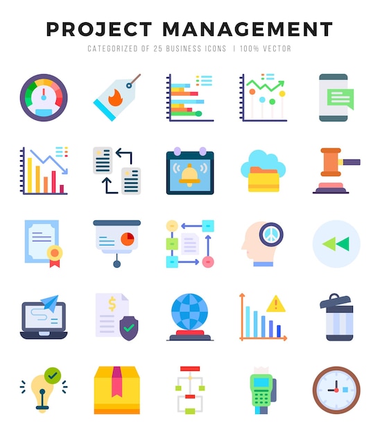 Collection of Project Management 25 Flat Icons Pack