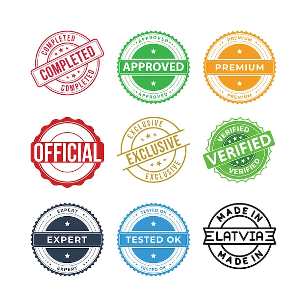 Collection of quality badges stamps seals and labels