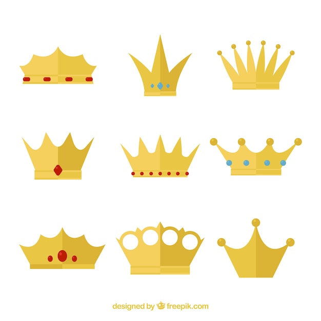 Collection of queen's crowns with flat design