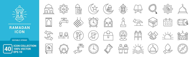 Collection of ramadan kareem icons arabic islam vector template editable and resizable eps 10