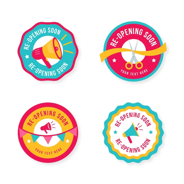 Vector collection of re-opening soon badges