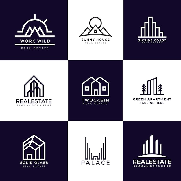 Raccolta di illustrazione del modello vettoriale del logo immobiliare.