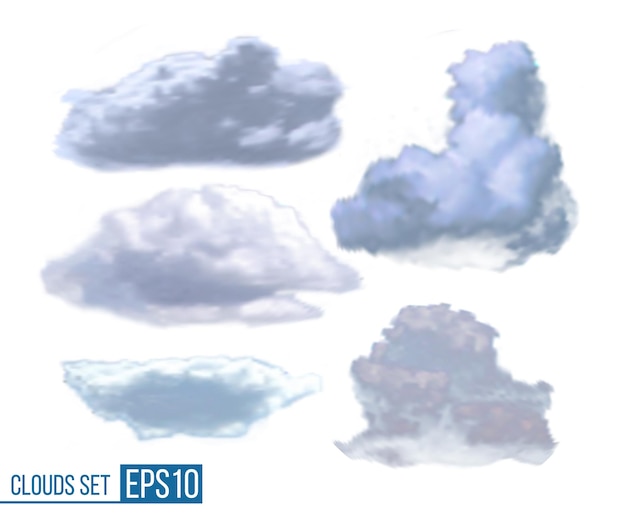 Collection of realistic clouds isolated on white background . vector illustration eps10