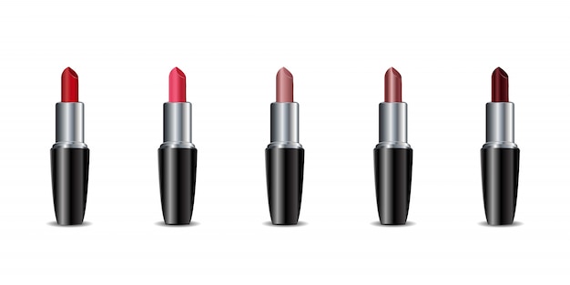  collection of realistic  color lipsticks on the white background. Concept of cosmetics, beauty and fashion.