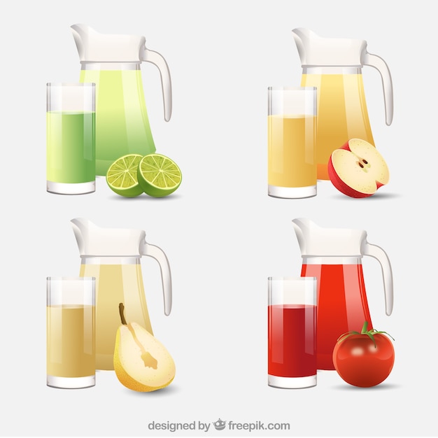 Collection of realistic jars and glasses with fruit juices