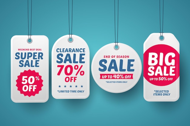 Collection of realistic sales tags with discounts