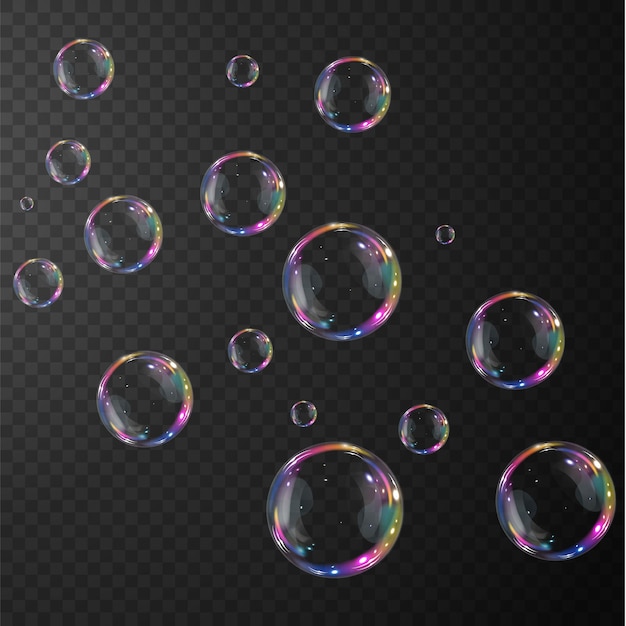 Collection of realistic soap bubbles bubbles are located on a transparent background