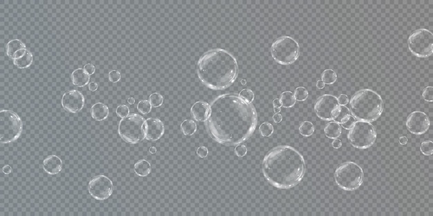 Collection of realistic soap bubbles png. Bubbles are located on a transparent background.