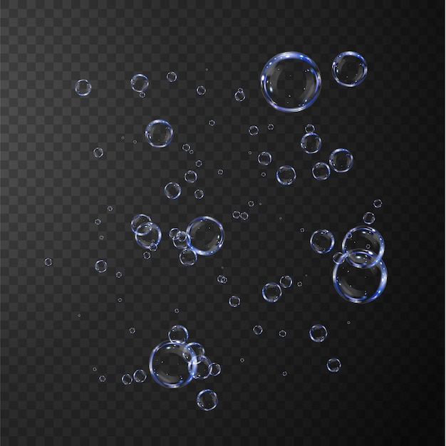 Collection of realistic soap bubbles .