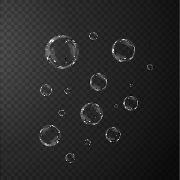 Collection of realistic soap bubbles .
